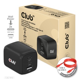 Club3D 65W GaN Triple Port Travel Charger (2x USB-C + USB-A)